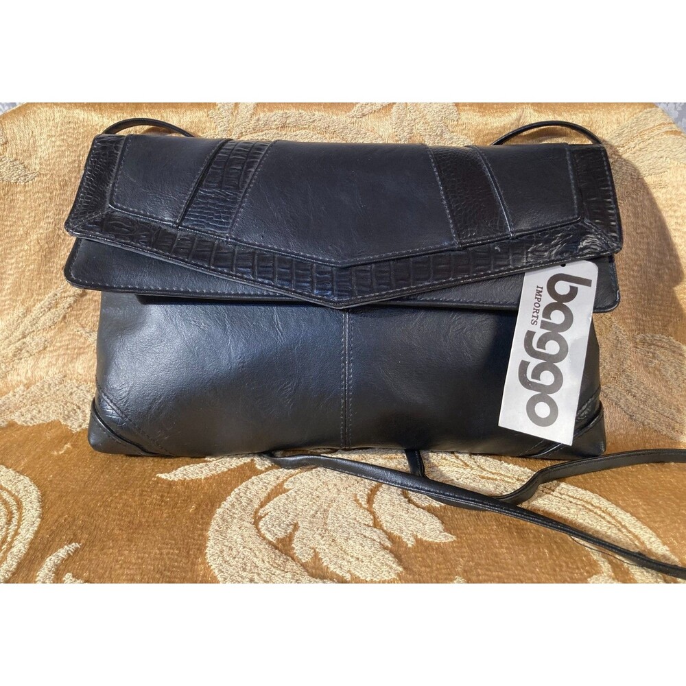 Vintage 90s NWT Black Faux Leather Shoulder Bag Purse Baggo Rocker Punk Goth